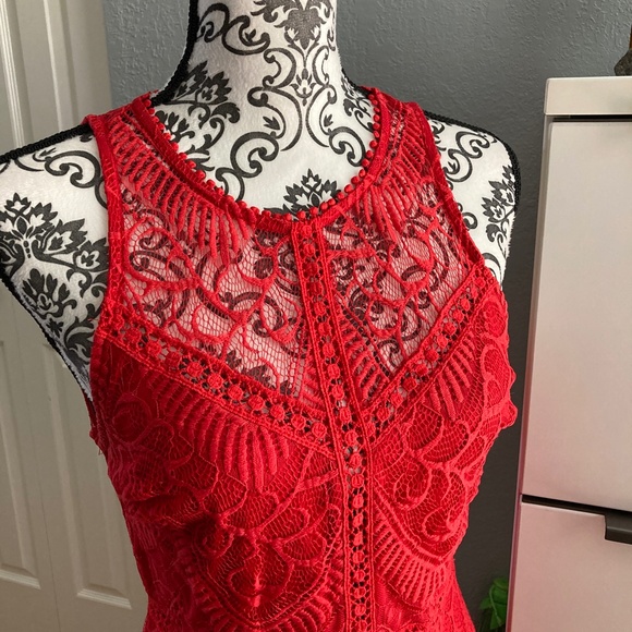 LUSH Women's Red Crochet Lace Dress Cutout Tie Back Medium - Picture 2 of 12